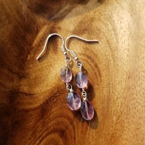 Amethyst crystal beaded and silver earrings